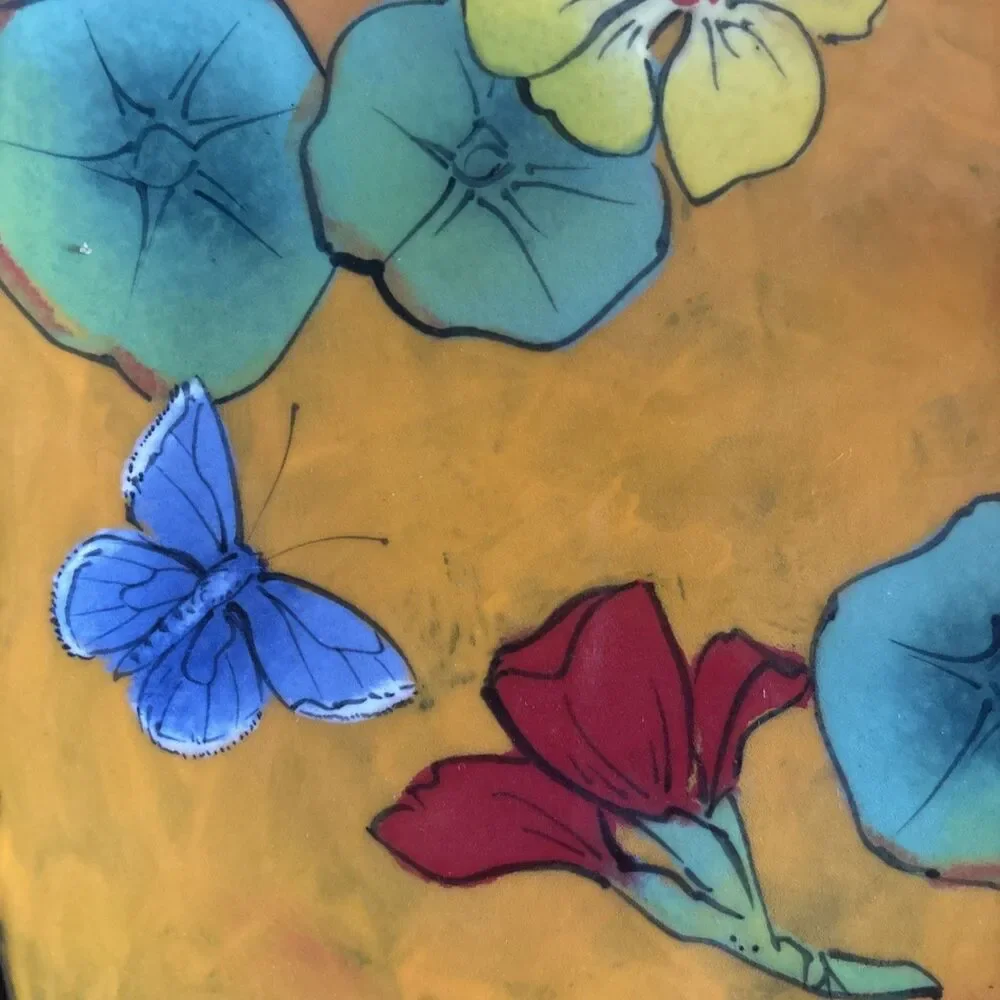 Rainbow Gate Santa Fe Pottery Plate RARE Square Plate Nasturtium Butterfly 7.75